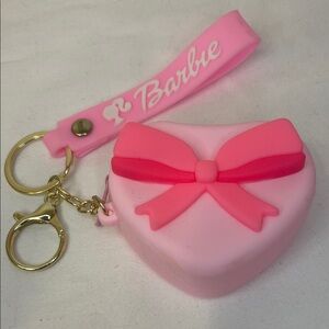 Barbie Pink Heart Bow Keychain Coin Pouch with Wrist Strap